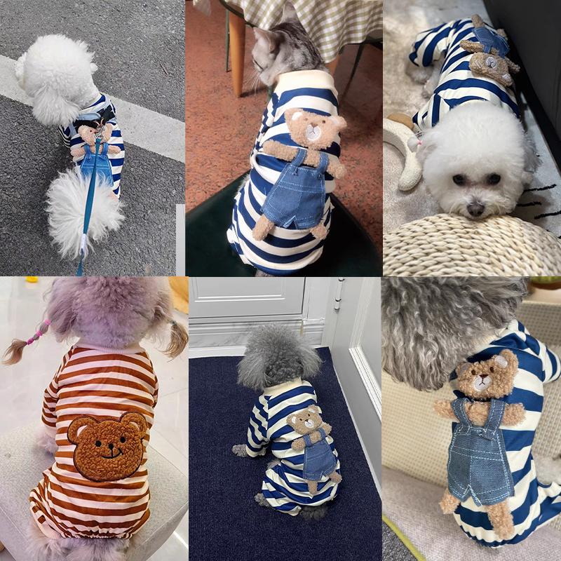 Fashion Dog Clothes Striped Cute Bear Pattern Jumpsuits Chihuahua Yorkie Sweet Pajamas Puppy Cat Shirt Pajamas Pet Costume