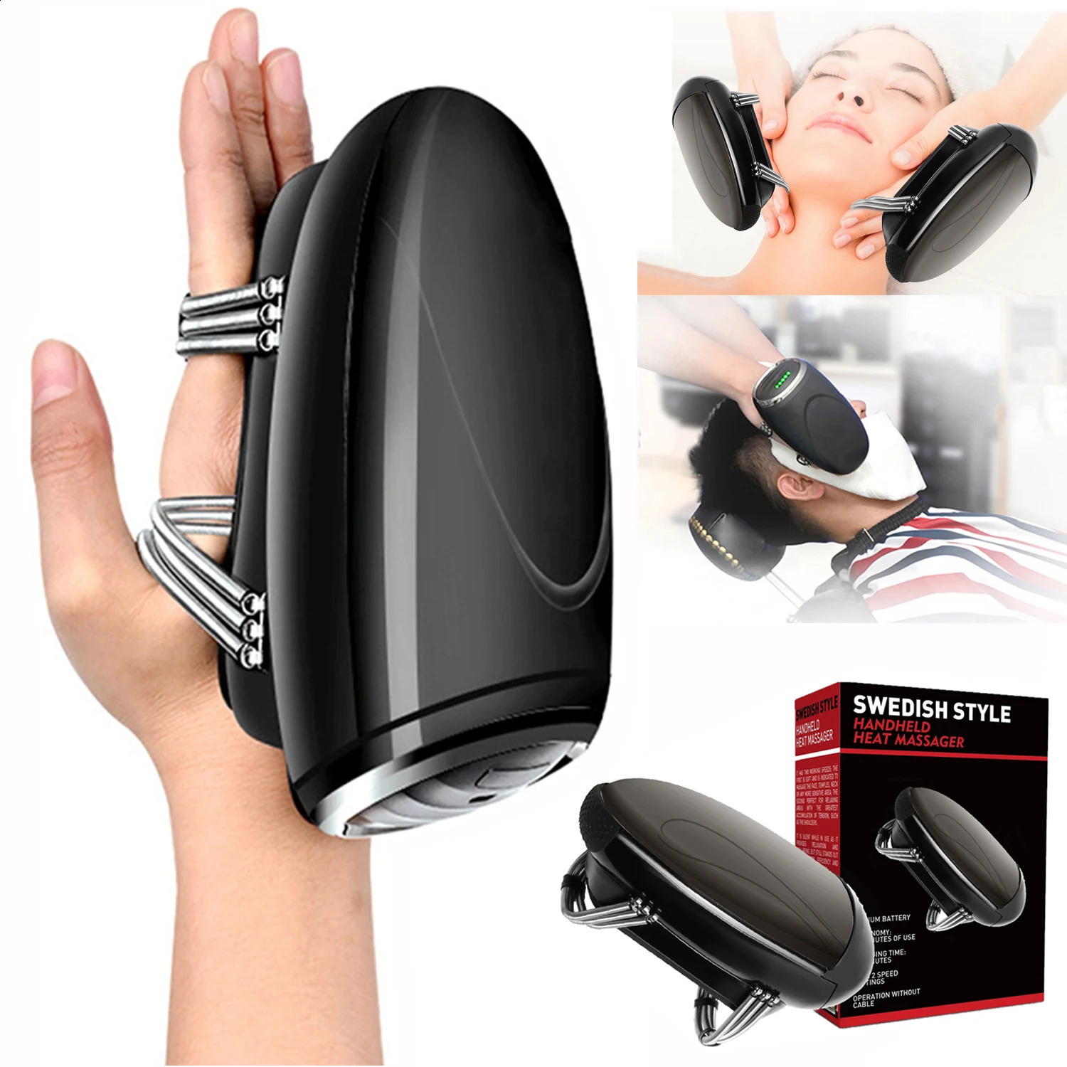 Barber Massager Professional Vibration Massager Barbershop Cordless Handheld Heat Massager USB Body Neck Back Head Face Massager 240903