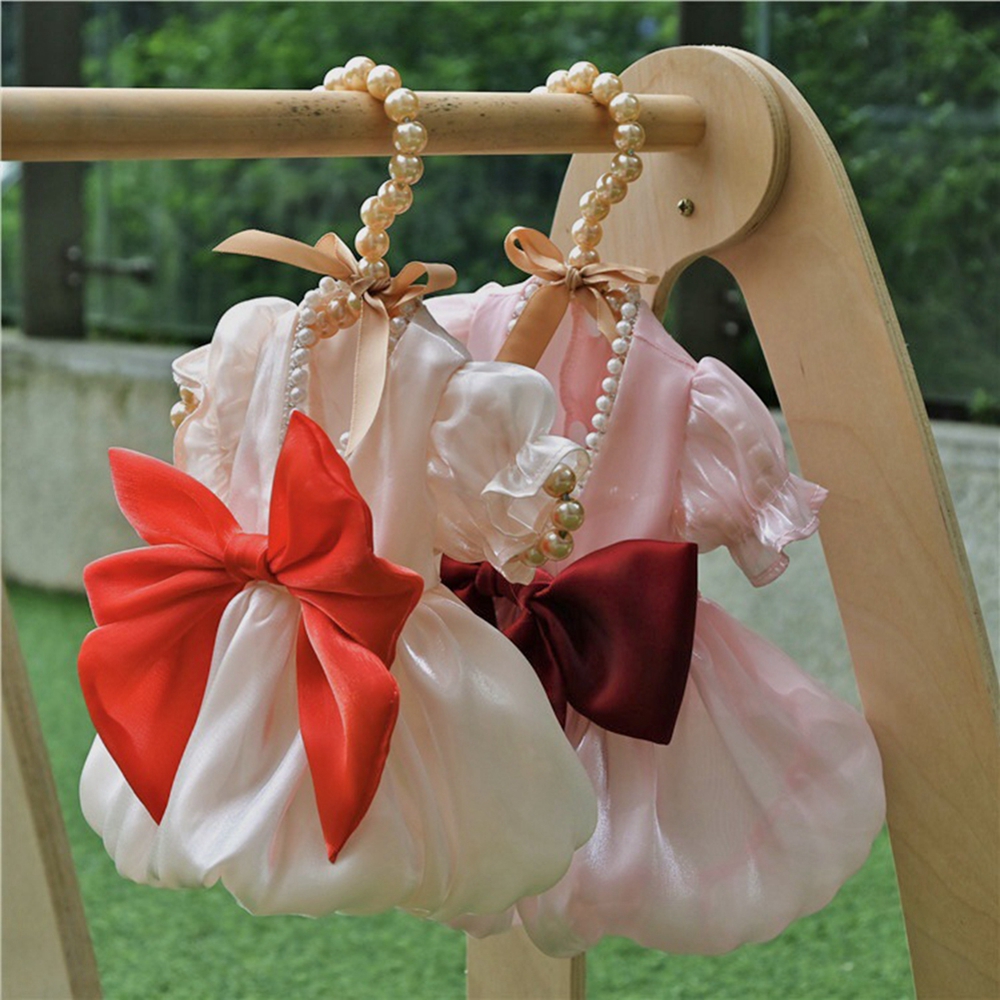Summer Pet Dog Dress Luxury Dog Pearl Princess Skirts Short Sleeve Dress For Small Medium Dogs Cats Wedding Bowknot Dresses