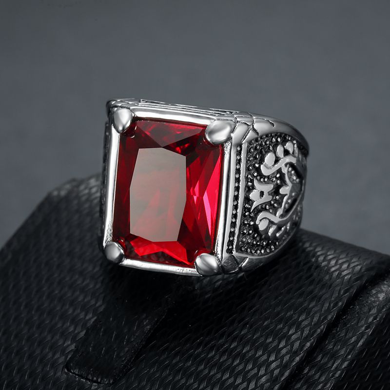 Hip Hop Retro Ice Colorful Rhinestone Casting Ring Titanium Steel Mens Jewelry