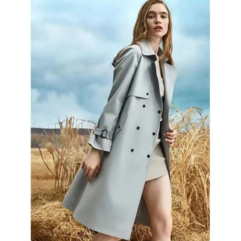 High end womens casual trench coat Spring and Autumn loose lace windproof jacket Fashion womens long parka coat XL 240911