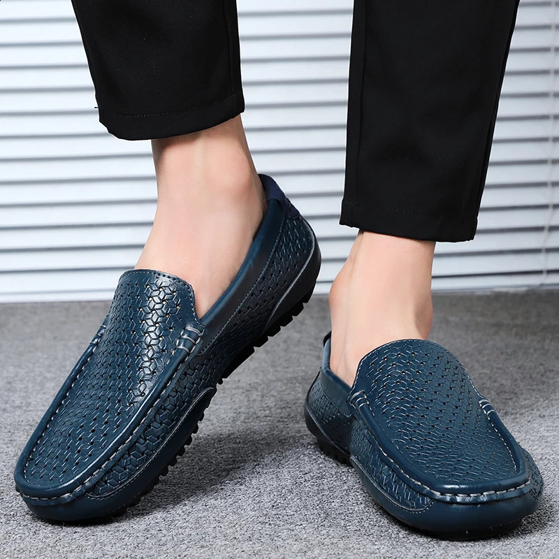 Summer Men Casual Shoes Soft Genuine Leather Mens Loafers Moccasins Italian er Breathable Slip on Boat Shoes 240912