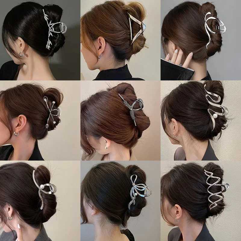 New Punk Geometric Metal Gold Silver Simple Hair Clip Claw for Women Trendy Large Crab Catches Clamp Korea Headwear AccessoriesX240912