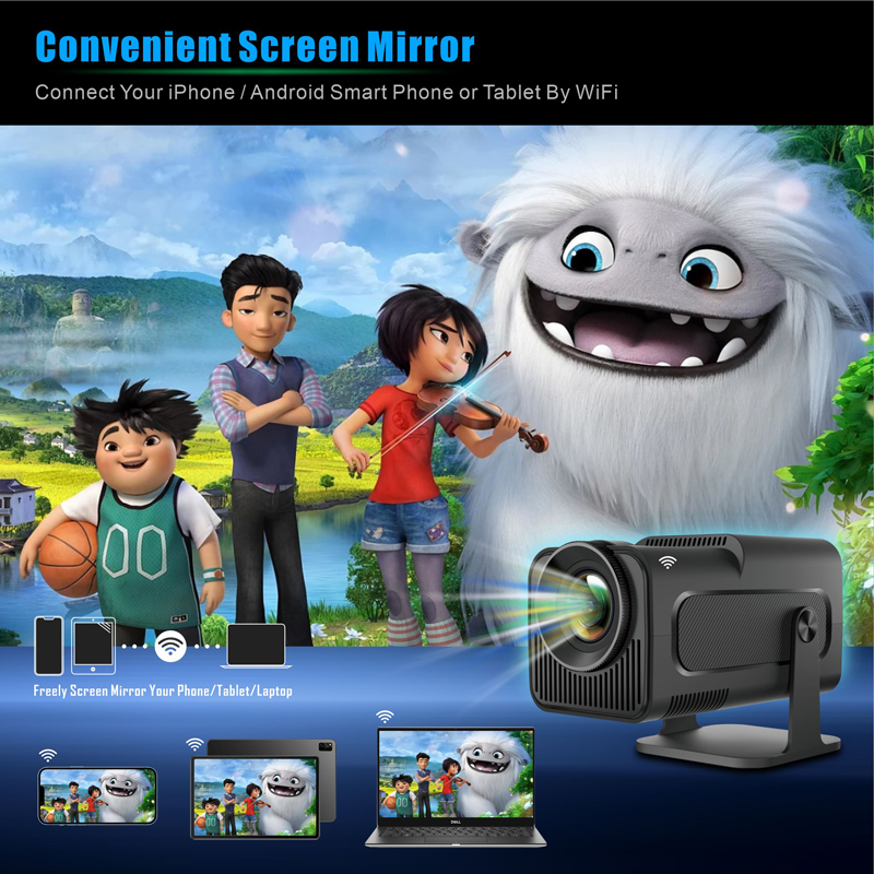 Top Quality HY320 Projector Android 11 HD 1080P Pixel Display Dual Wifi6 BT5.0 Home Cinema 180° Free Projection Outdoor Indoor Portable Smart LCD Proj