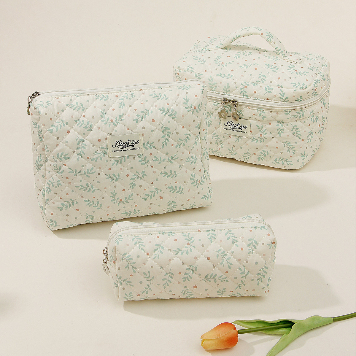 2024 New Pink Ribbon Bow Makeup Bag Korean Style Sweet Girl Student Large Capacity Toilet Bag Pillow Shaped Quilted Handbag