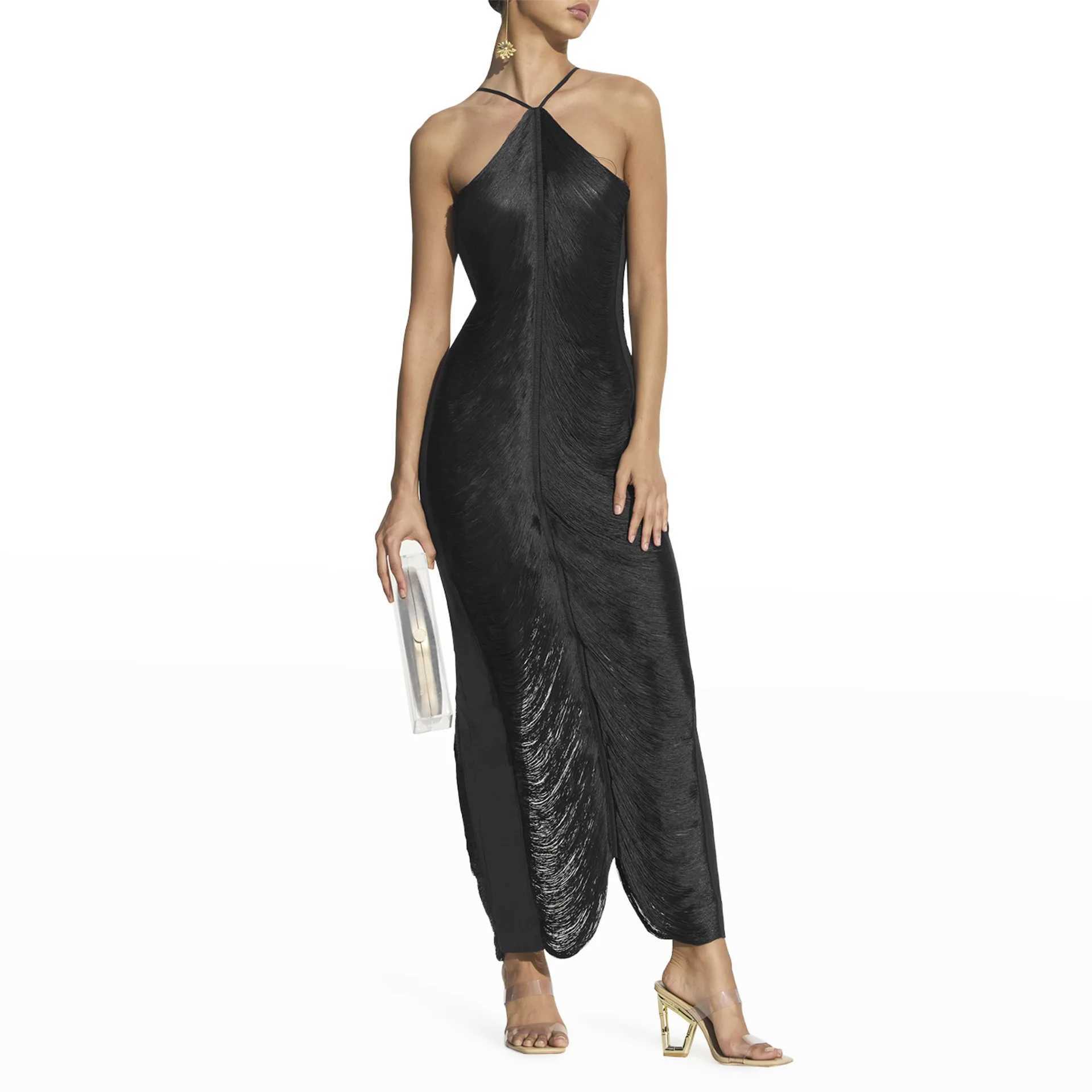 Shiny Metallic Halter Slim Long Dress For Women Female Sleeveless Backless Bodycon Vestidos Ladies Party Club Evening RobesX240912