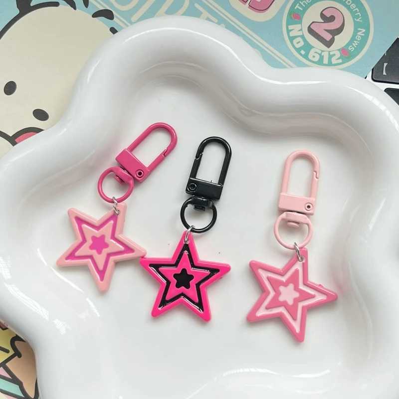 Rose Red Pentagon Star Keychain Pendant Girl Fashion Cartoon Creative Backpack Shoe Bag Keychain Accessories W240911