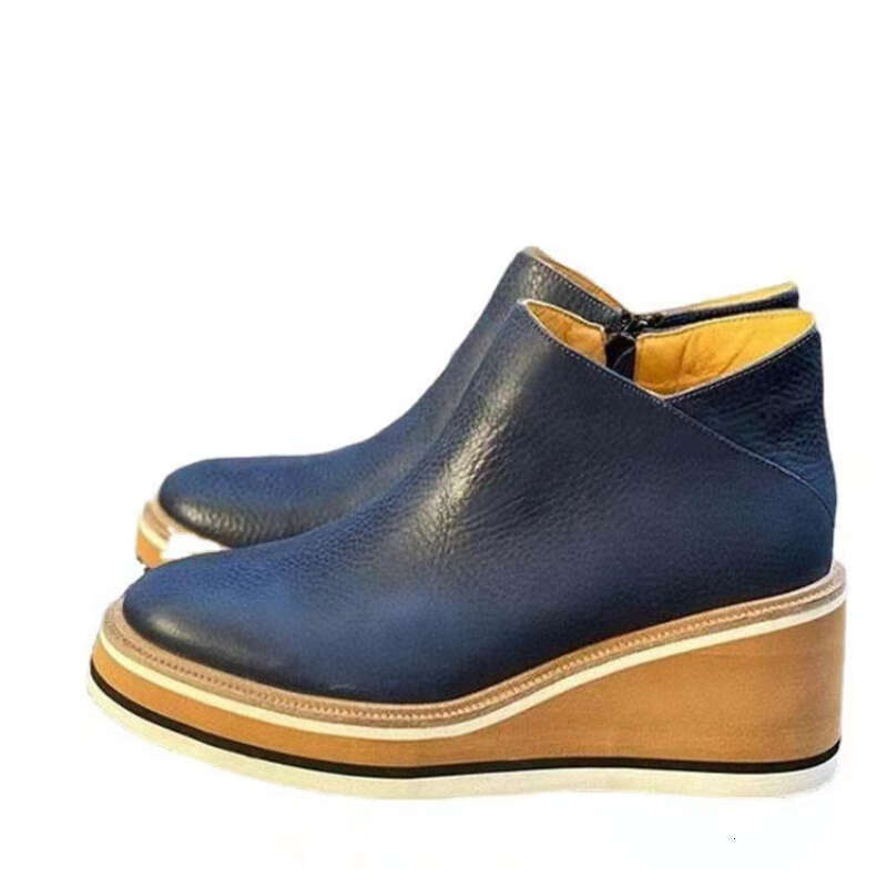Shoes 2022 Autumn Black Platform Women Zipper Wedge Booties Size 43 Heeled Ankle Boots Botas De Mujer