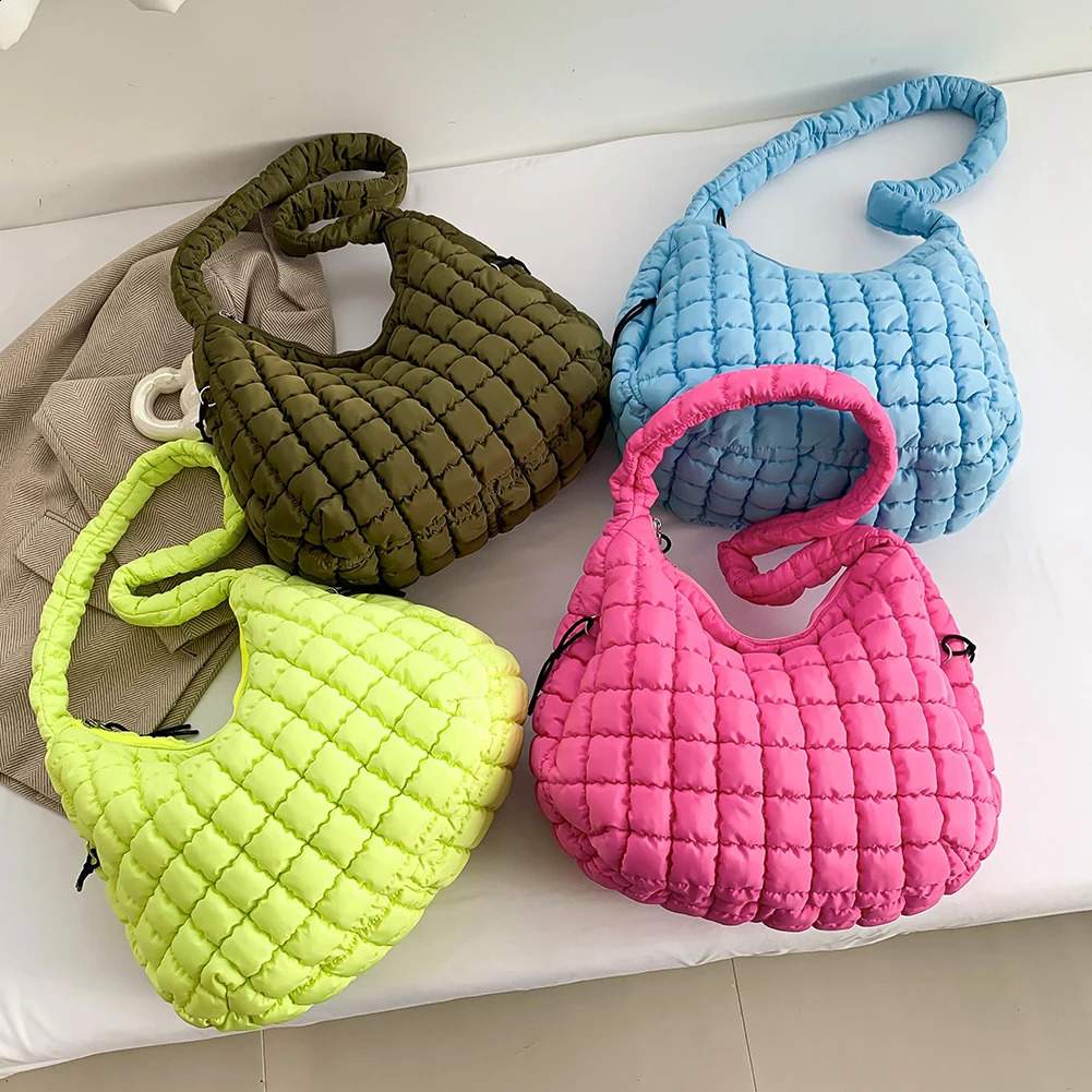 Quilted Tote Bag For Women Korean Puffy Bubble Hobo Bag Lightweight Padding Shoulder Bag Large Capacity Soft Handbag with Zip 240912