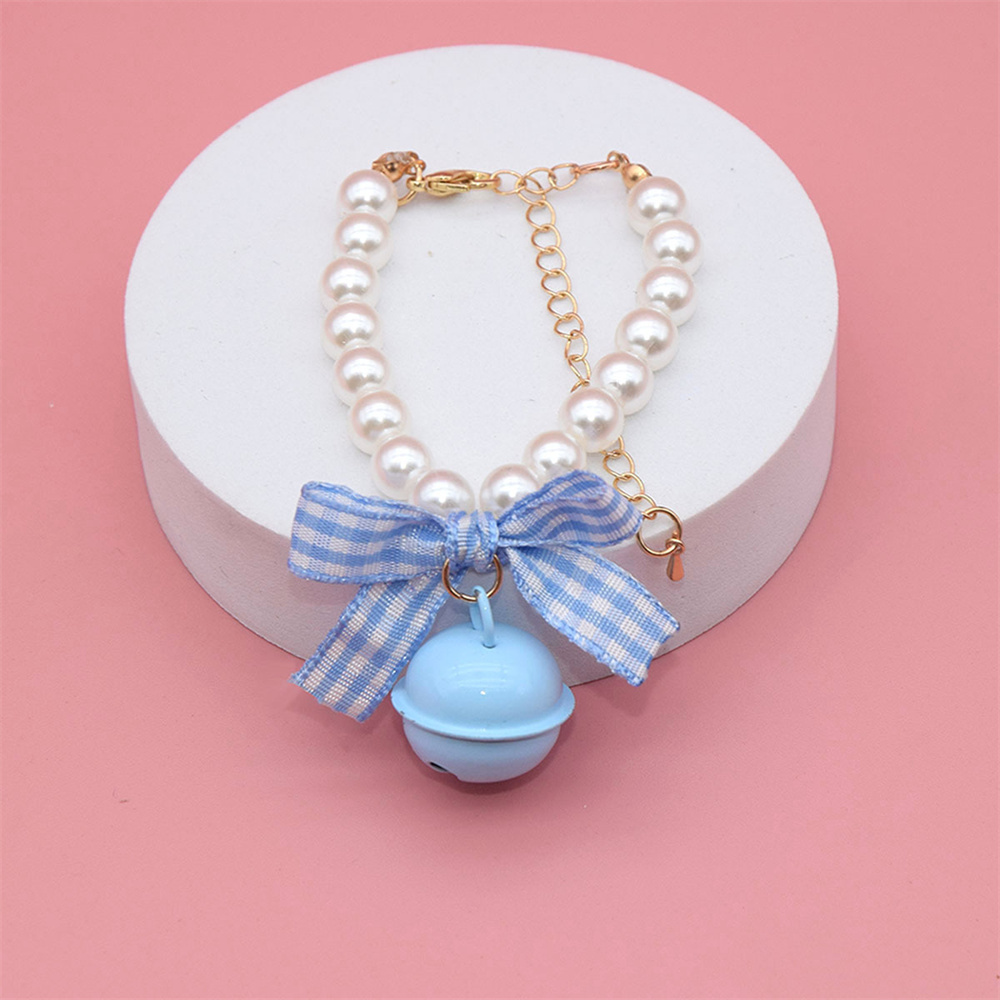 Cat Pearl Necklace,Handwoven Pet Pearl Collar with Bell and Bow Decoration To Prevent Getting Lost Suitable for Puppies and Cats
