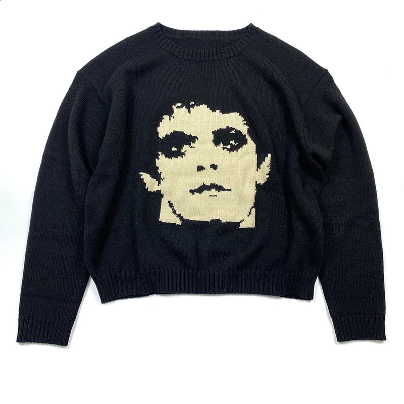 Gothic extinct portrait Print Pullover Hip Hop Streetwear Knitted Oversized Sweater Men Winter Harajuku Cotton sweater Unisex 240912