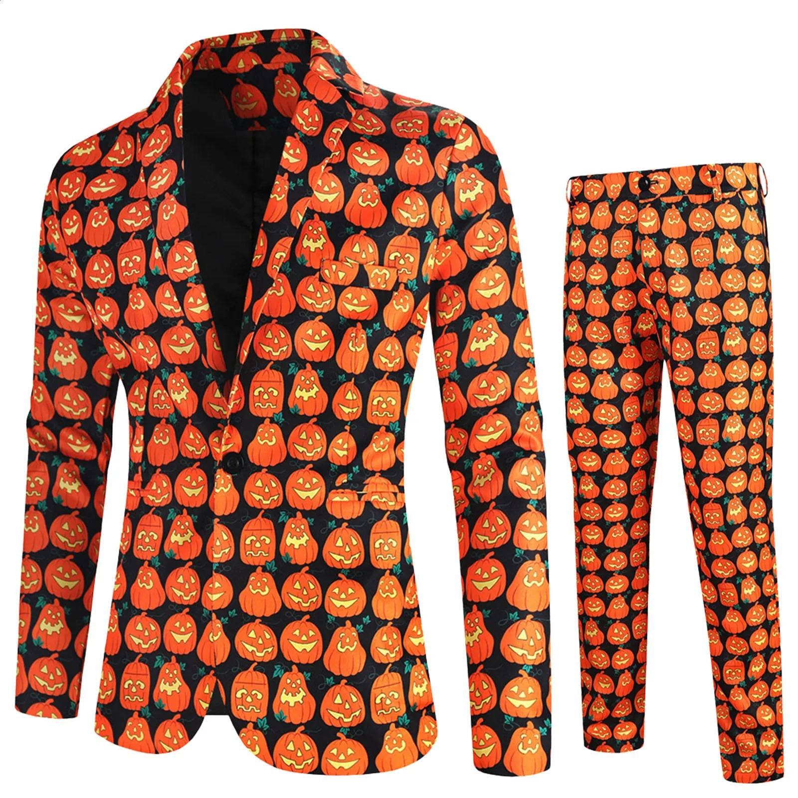 Gothic Pumpkin Printed Mens Blazer Suit Halloween Party Carnival 2 Piece Set Single Button Jackets CoatPants Set Handsome 240912