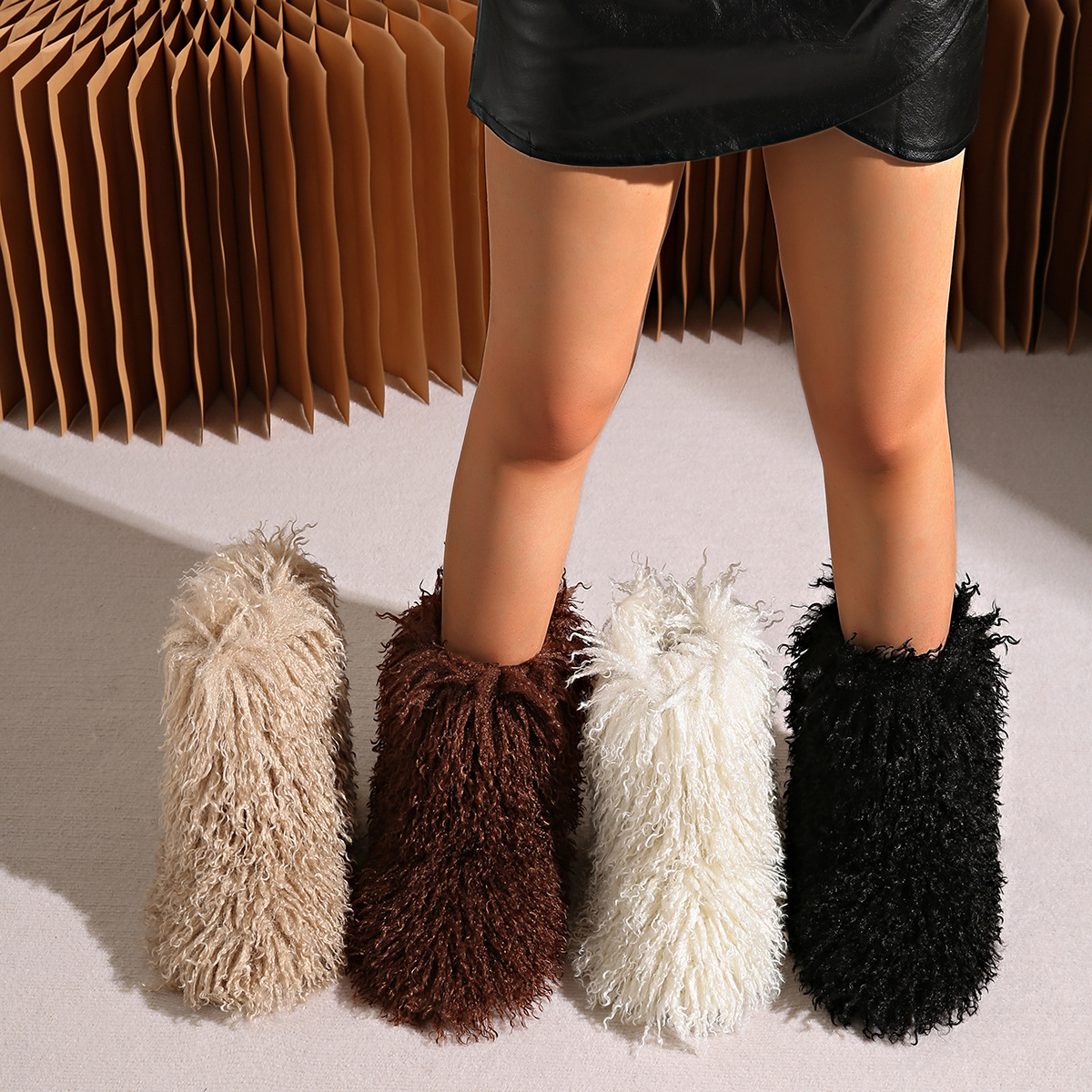 Women boots Fashion winter booties black white brown snow boot ankle high fur Walking Sneakers
