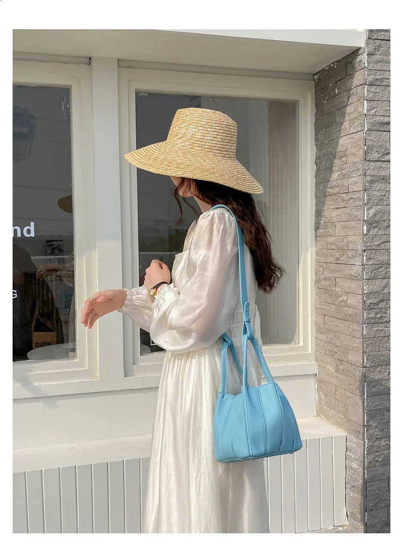 Fashion folding womens bucket bag PU leather shoulder ner cross body messenger handbag 240910