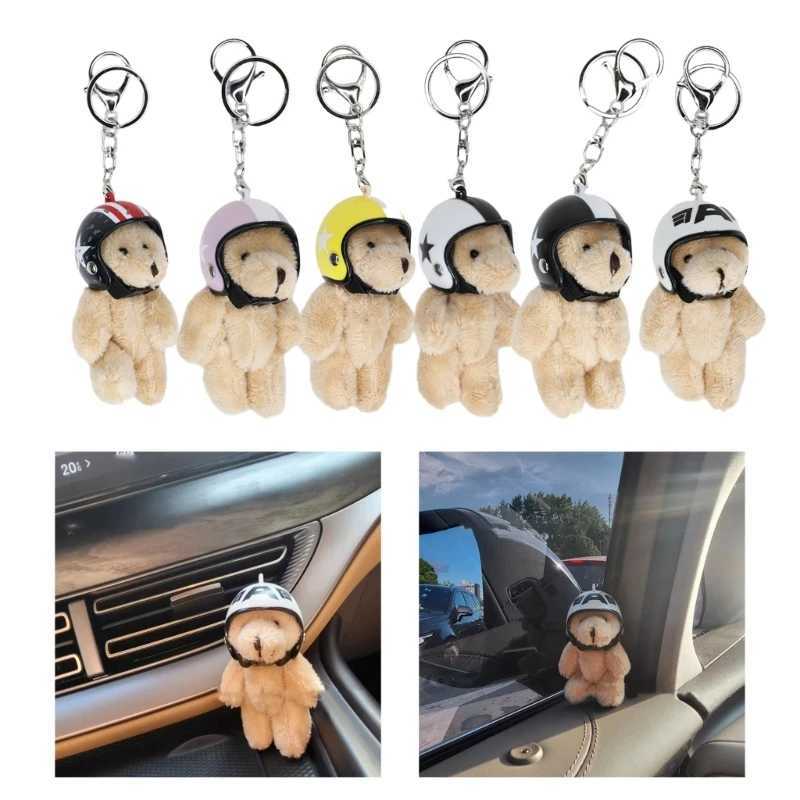 Cute helmet bear charm keychain cute Y2K plush decoration pendant car key ring backpack decoration bag charm jewelry W240911