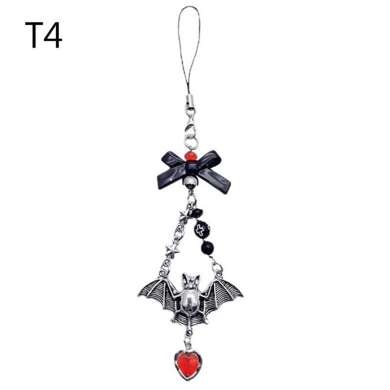Quickly reach Y2K Harajuku mobile phone charm with Halloween bat pendant bow hanging rope key W240911