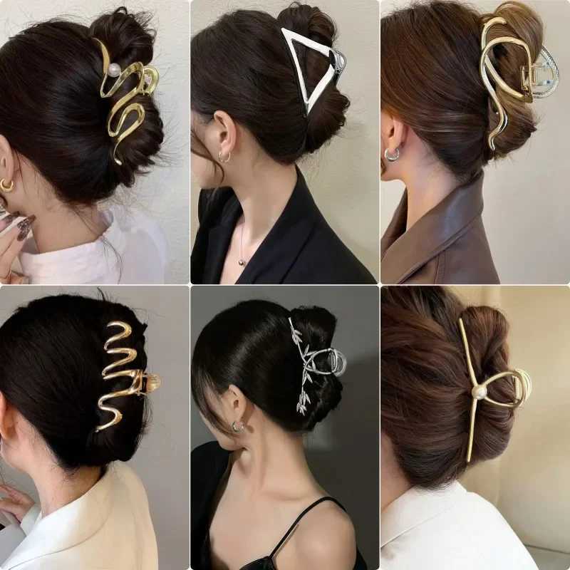 New Punk Geometric Metal Gold Silver Simple Hair Clip Claw for Women Trendy Large Crab Catches Clamp Korea Headwear AccessoriesX240912