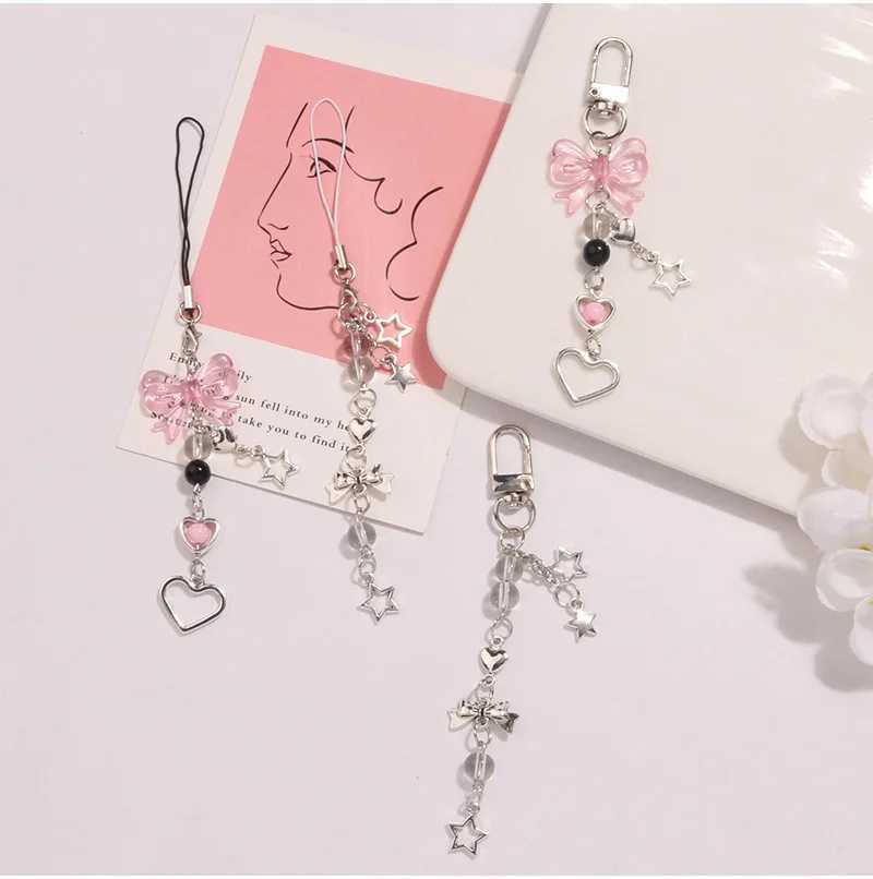1Pc Y2K Pandent Keychain Star Pink Bow Love Heart Charm Pendant Bag Phone with Female Phone Sweet Accessories W240911
