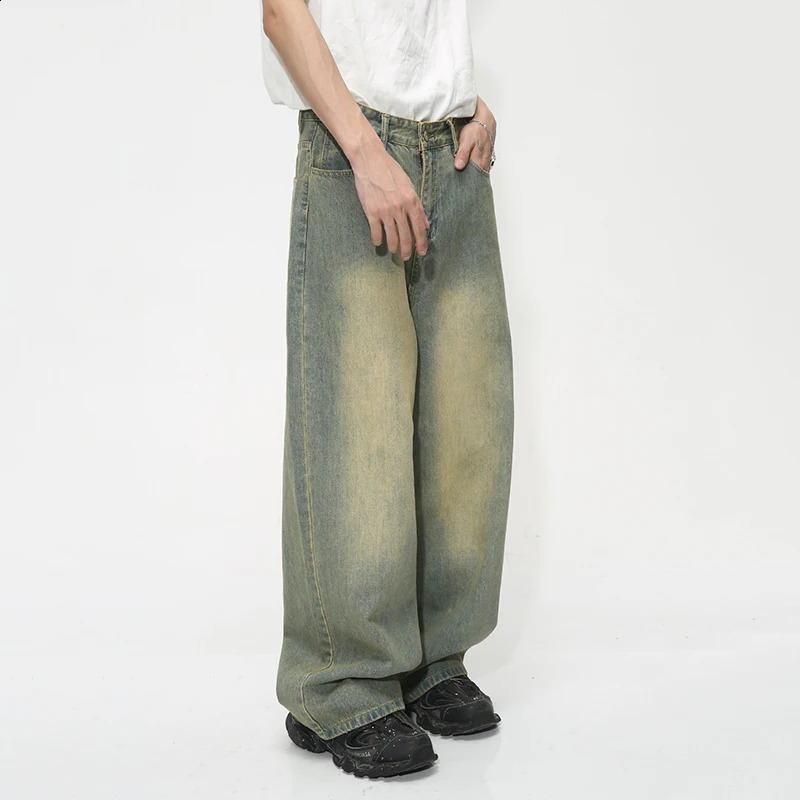 IEFB Vintage Gradient Baggy Jean Trousers Trend Mens Fashion Distressed Y2k Style Personality Wide Leg Casual Denim Pant 9C1149 240911