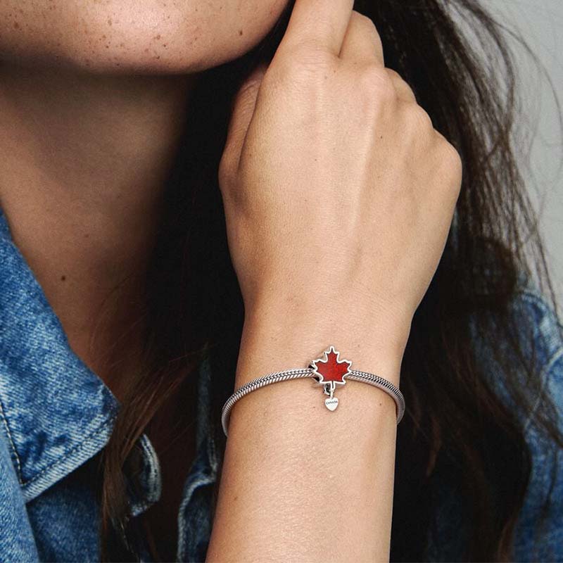 Canada Red Maple Leaf Charm 925 Sterling Silver Logo Charms Set Bracelet Bangle DIY Making Components Necklace Pendant Charm With Luxurious Retail Box
