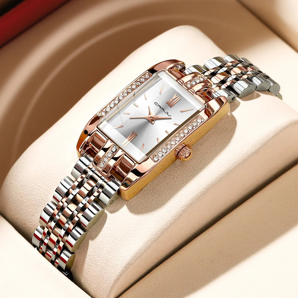 CRRJU Womens Watch Gold Diamond Quartz y Stainless Steel High Precision Waterproof 240912