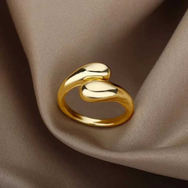 Stainless steel smooth double bead ring womens open gold geometric wedding ring couples ring aesthetic jewelry gift W2409124