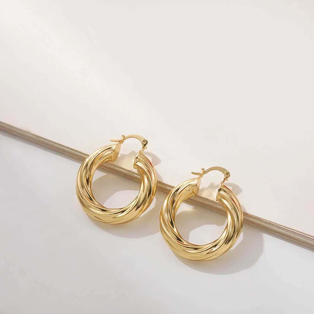 New Trendy Geometric Twisted Thick Hoop Earrings Fashion Gold Color Big Round Circle Earrings for Women Punk Hiphop Jewelry GiftX240912