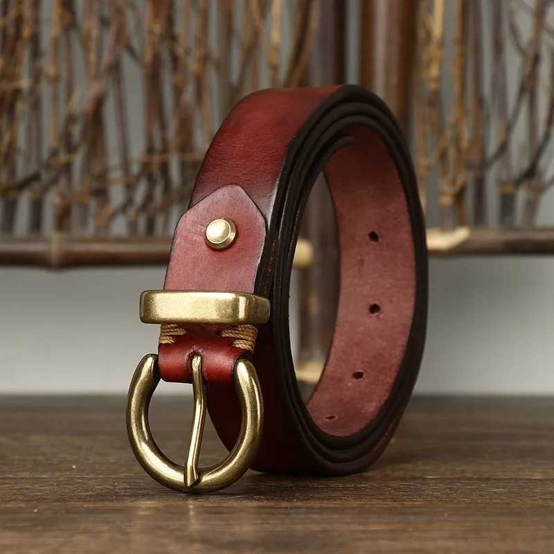 2.8CM thick genuine leather womens belt copper buckle vintage denim fully matched casual jeans womens belt high-quality W240912