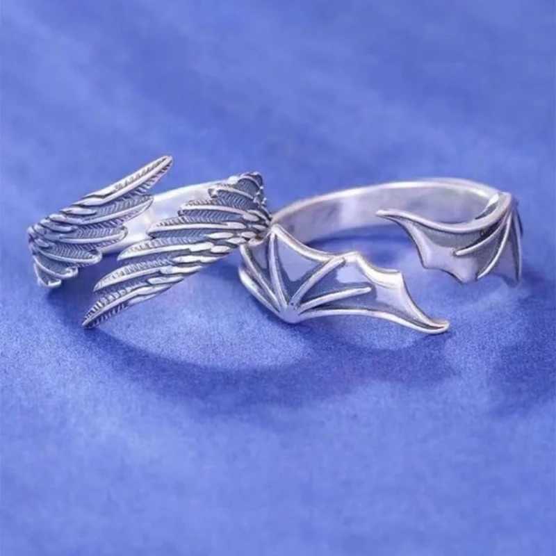 Gothic punk angel devil wings adjustable womens ring hip-hop exquisite womens ring couple Christmas gift jewelry party set W240912