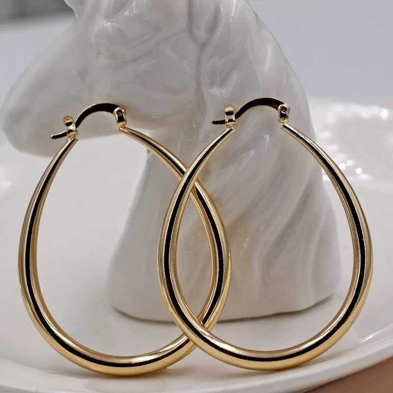 Shine Gold Color Women Earrings Fashion Smooth Hoop Earrings for Women Engagement Wedding Jewelry GiftX240912