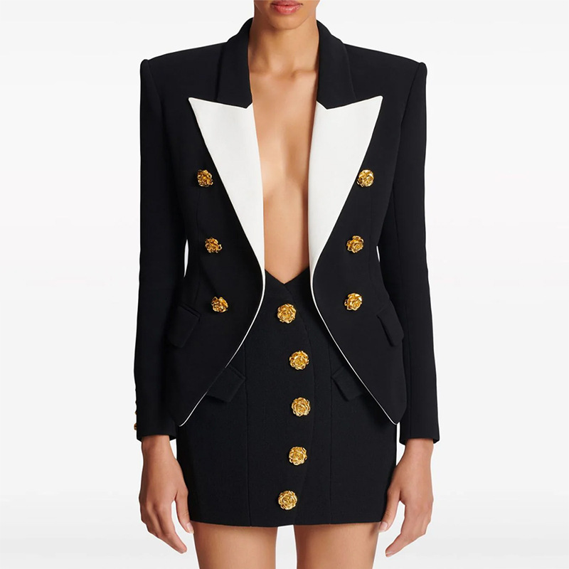 business suit In stock 2024 new european and american star fashion color blocked metal rose button slim fit suit jacket