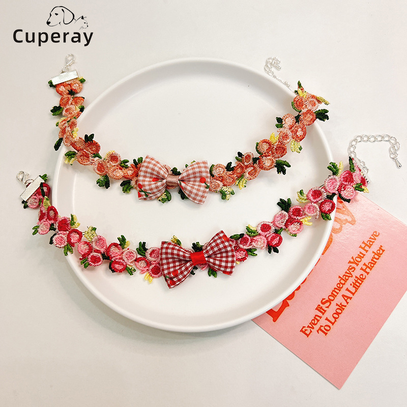 Adjustable Cat Collar,Handmade Flower Bow Puppy Dog Collar Neck Cute Cat Pet Necklace Collars Pet Accessories for Cats & Puppies