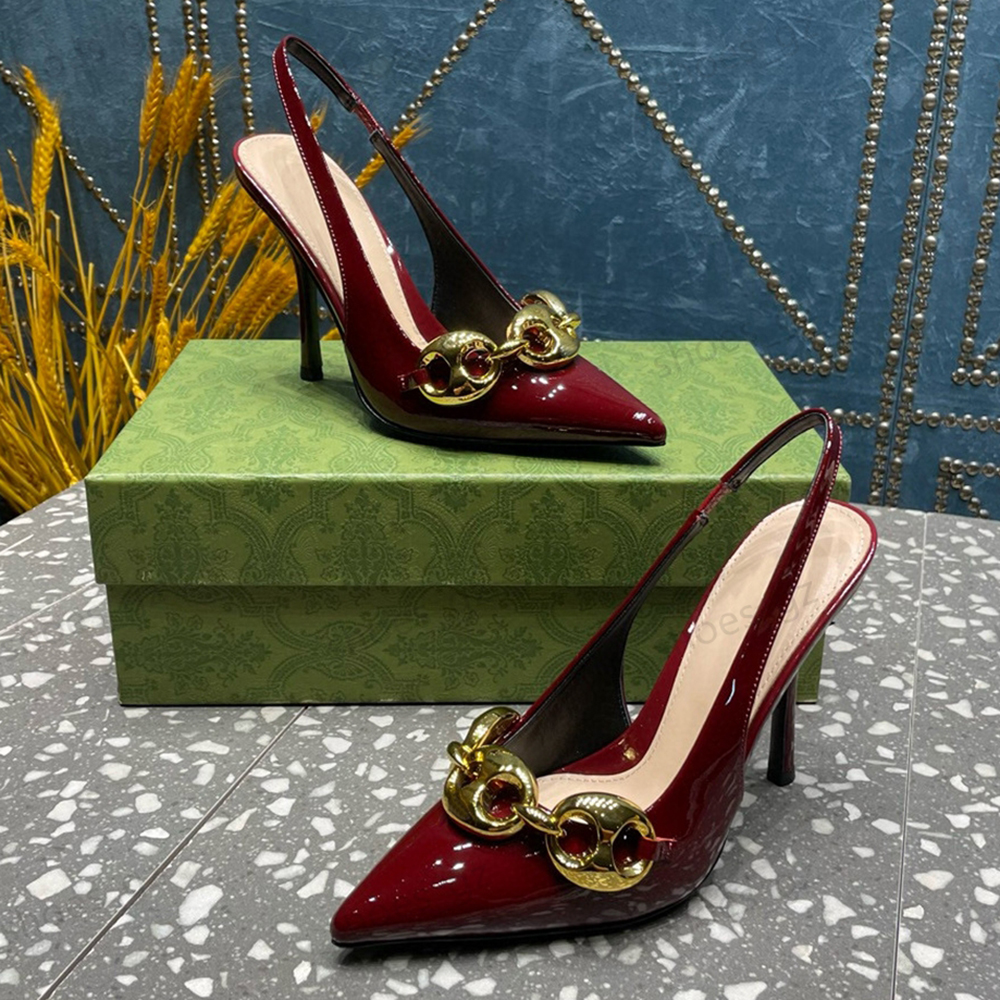 Summer women Pointed Toe Slingback Sandals Metal buckle decoration Elegant Party Wedding Dress shoes leather shoes pumps luxury Designer sandals 35-42