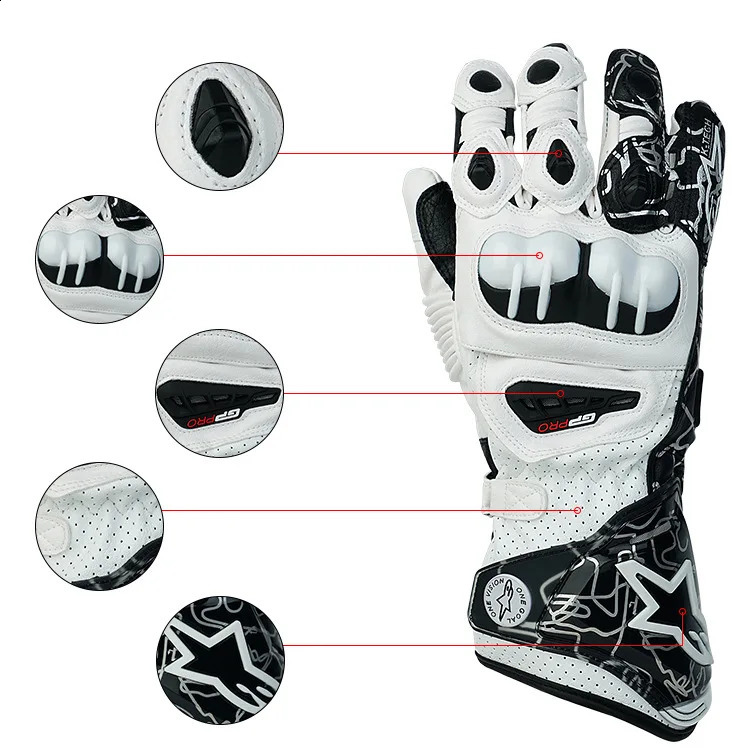 Genuine Leather Off-road Printed Long Anti Fall Motorcycle Racing Protective Gloves for Outdoor Windproof Riding Motorcycles 240906