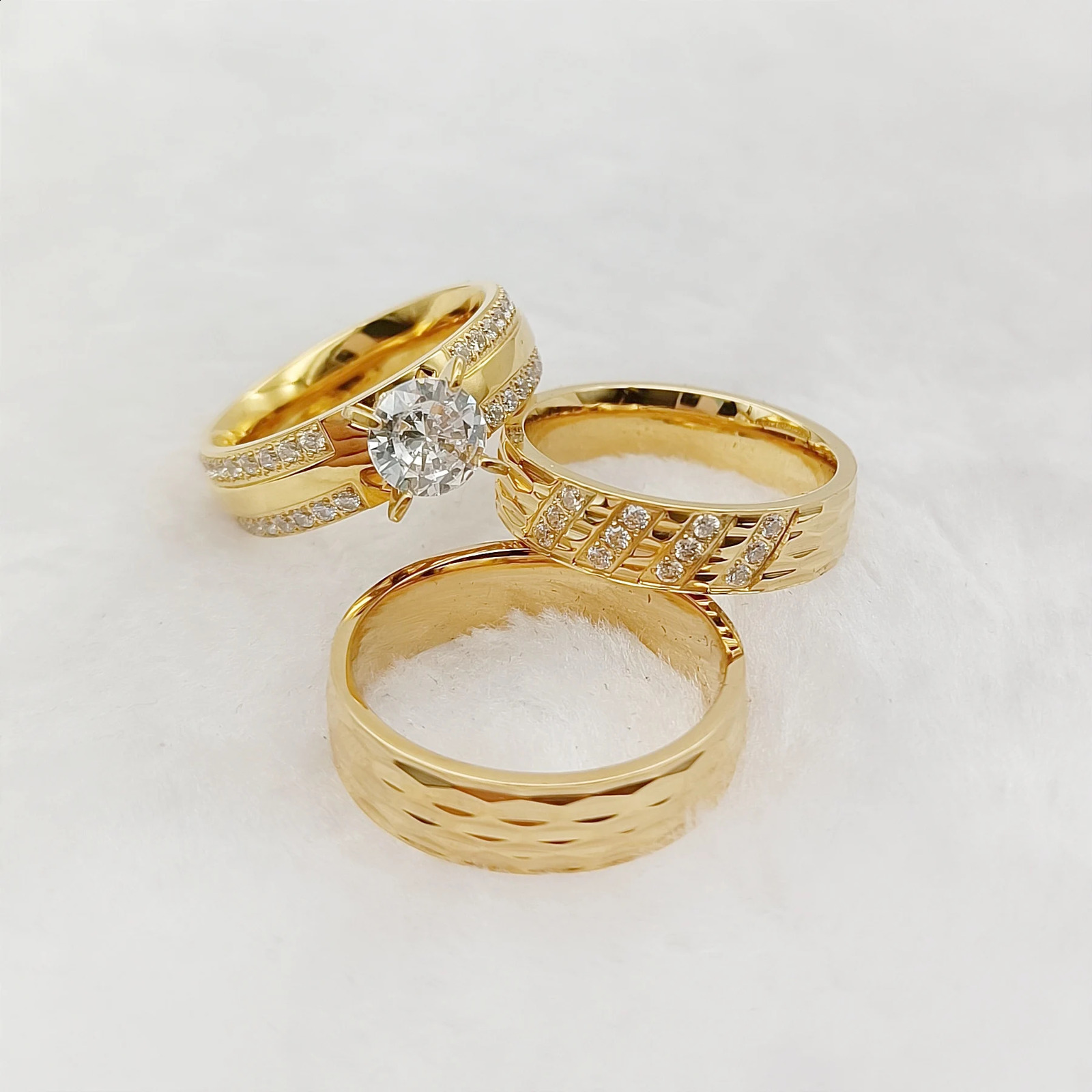 3 Bridal Promise Wedding Engagement Ring Set Western Love Alliance 24k Gold Plated Jewelry Ring 240912