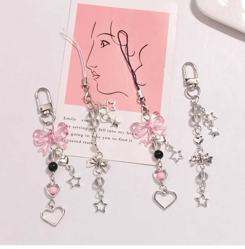 1Pc Y2K Pandent Keychain Star Pink Bow Love Heart Charm Pendant Bag Phone with Female Phone Sweet Accessories W240911