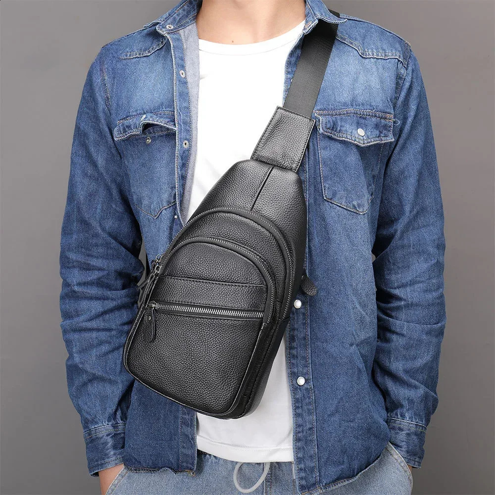 Mens handbag 100% cowhide shoulder bag fashionable messenger bag cross body bag mens black bag 240907