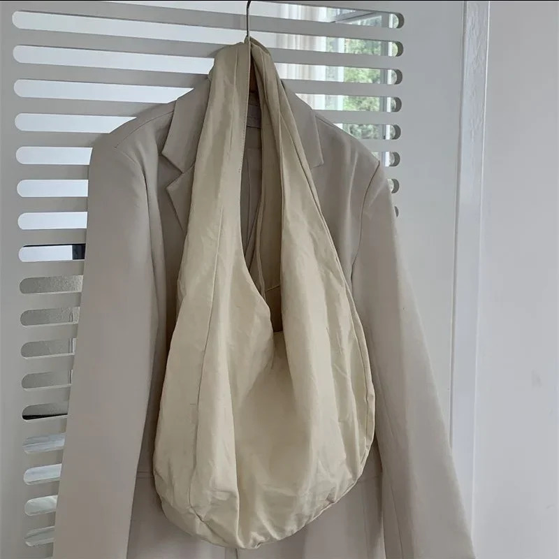 Womens shoulder Korean style large capacity canvas handbag solid color casual shopping bag 240910 4