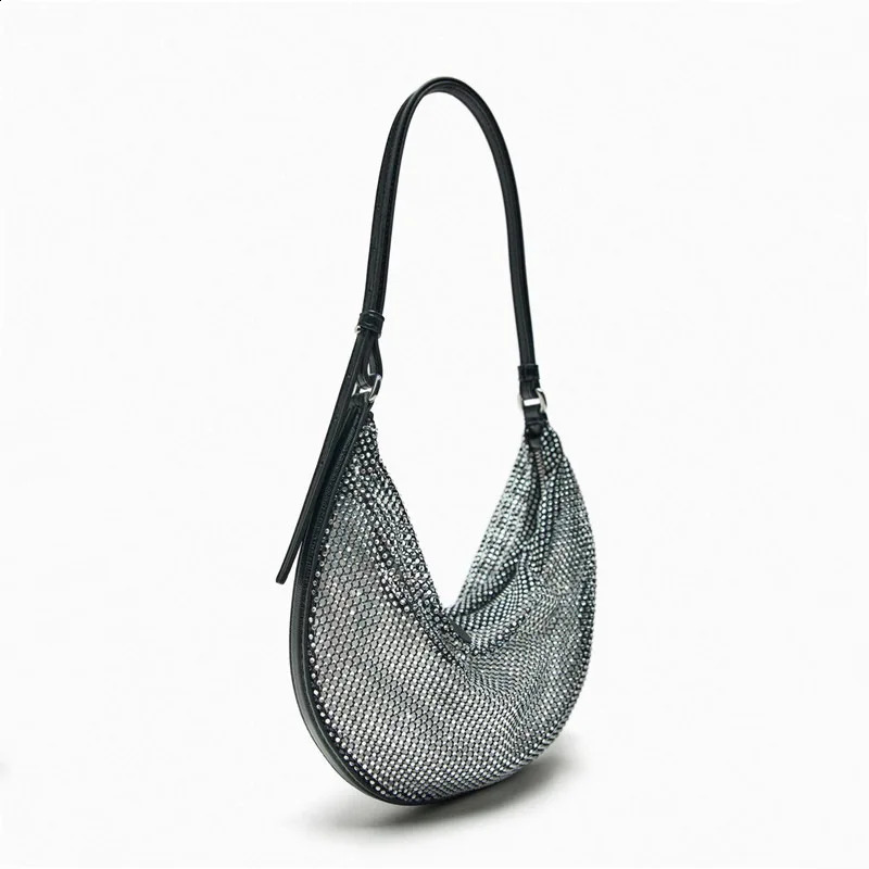 Fashion Sequins Mesh Women Shoulder Bags Shinny Half Moon Lady Handbags with Wallets Hobos Summer Party Purses 240907