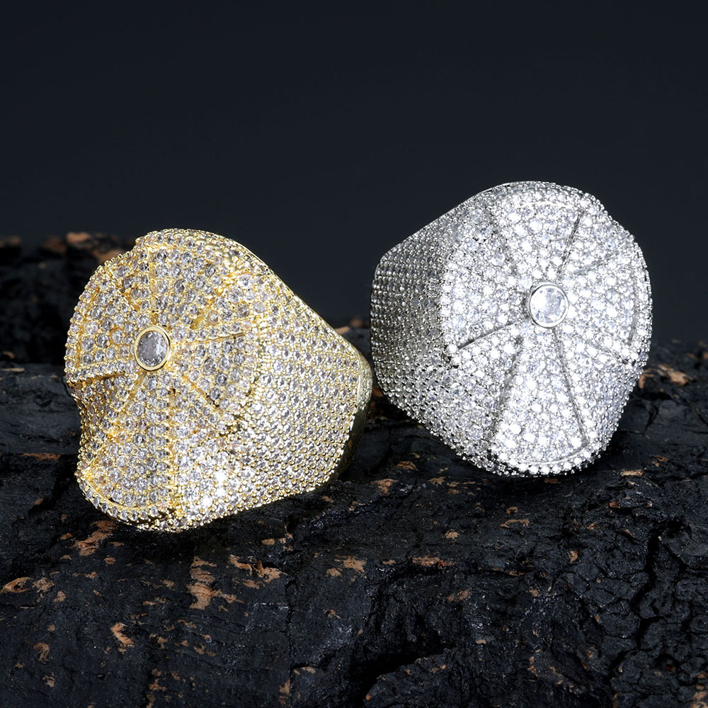 Hip Hop Casting Cross Rings 18K Real Gold Plated Full 5A Zircon Mens Jewelrys