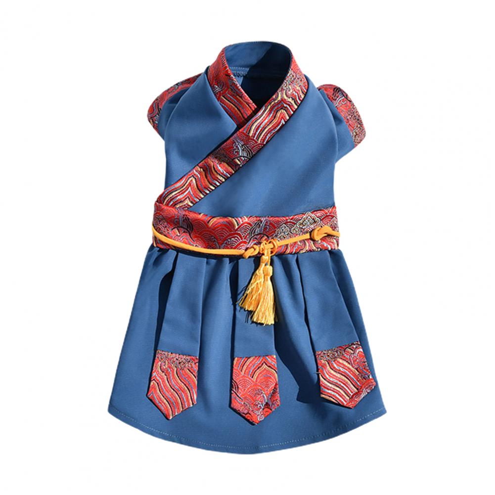 Novel Color Matching Dog Cat Clothes Soft Cat Dress Long Sleeves Martial Art Style Pet Cat Dress Pet Clothing