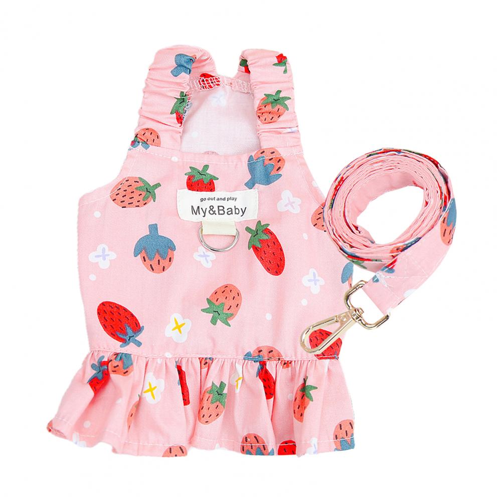Pet Skirt Fruit Pattern Harness Design Soft Texture Comfortable Wear Lightweight Dress Up Breathable Dog Collar Traction Rope H260129