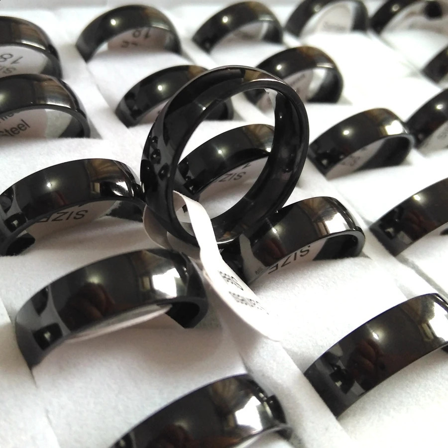 black wedding rings with 4MM 6MM and 8MM mix comfortable fit 316L stainless steel wedding rings smooth and ordinary jewelry 240912