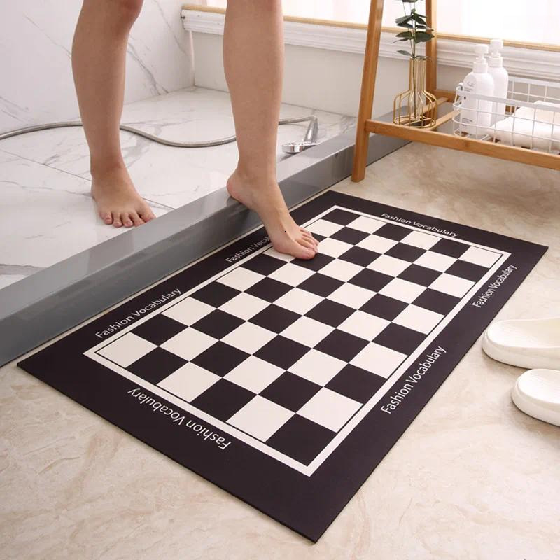 Carpets 2024 Checkerboard Floor Mat Bathroom Soft Diatom Ooze Absorbent Foot Toilet Door Non-slop Mats Entrance