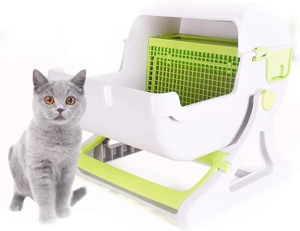 Cat Litter Box Sandbox Tray Filler for Cats Toilet Self-Cleaning Dustbin with Absorbent Crystal Garbage Sanitation