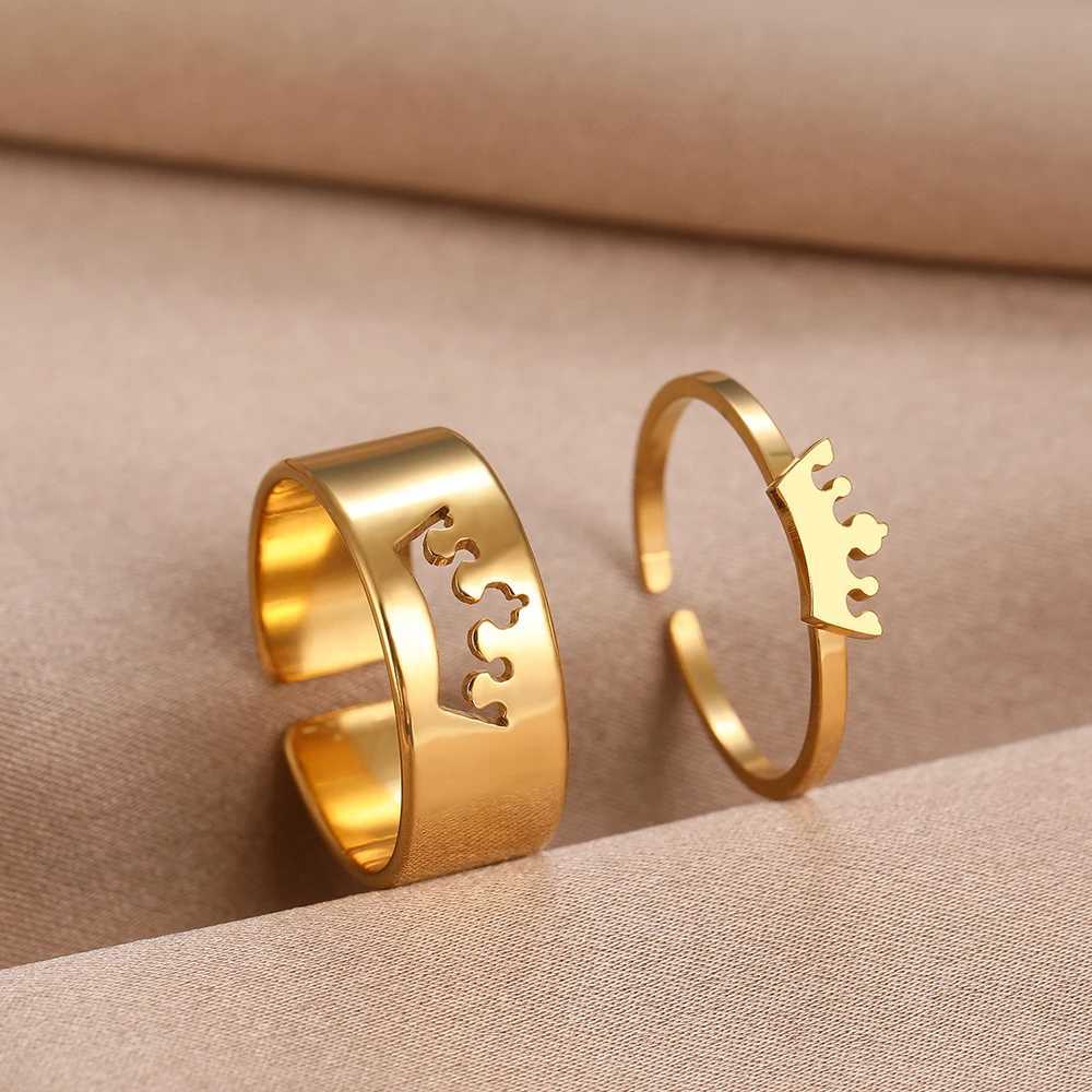 Stainless steel ring classic crown fashionable adjustable couple ring womens jewelry wedding lover girl engagement gift 2PCS/set W240912