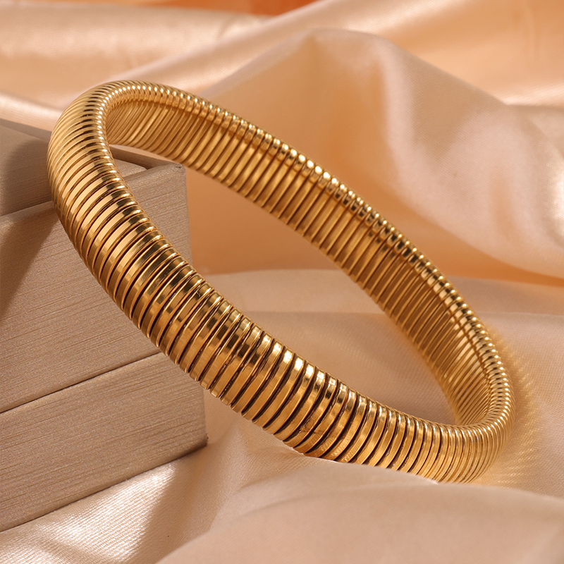 18k Gold Plated Titanium Steel Bracelet Vintage Elastic Gypsy Polishing Bangle For Women Girls Fashion Aesthetic Jewelry