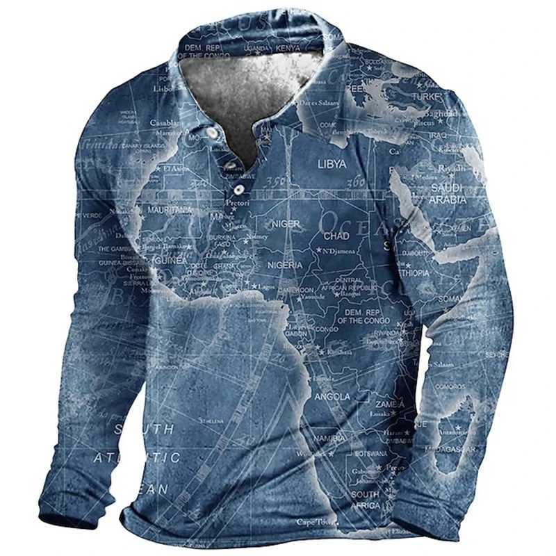 Vintage Nautical Anchor Compass 3D Printed Long Sleeve Polo Shirts Men Clothing Lapel Casual Fashion Streetwear Hombre Ropa TopsX2409