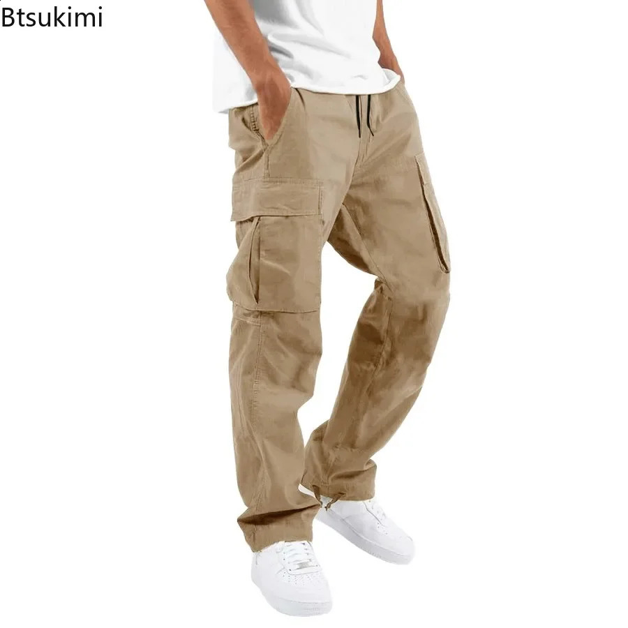 Cargo Pants Trousers for Men Full Length Solid Color Loose Multi-pocket Drawstring Pockets Pants Male Cargo Pants 5XL 240911