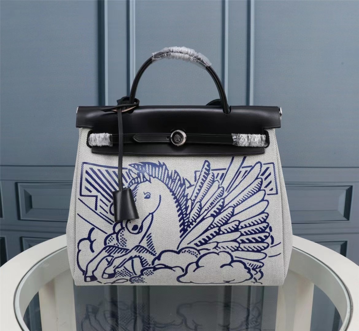 Luxury Brand Canvas Real Cowhide Leather Totes Handbag Horse Embroidery Satchels New Fashion High Quality Women's Crossbody Shoulder Bags Leisure Retro Lock 2362